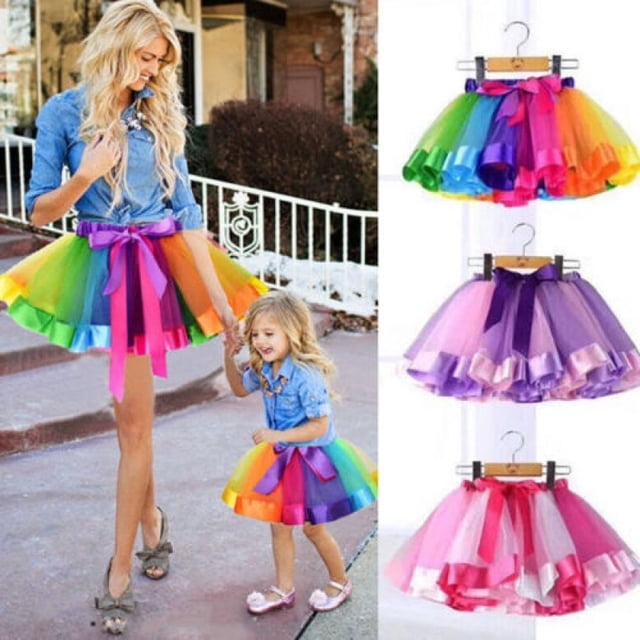 Matching Mother and Daughter Summer Rainbow Tutu Skirt Party Dress Outfits