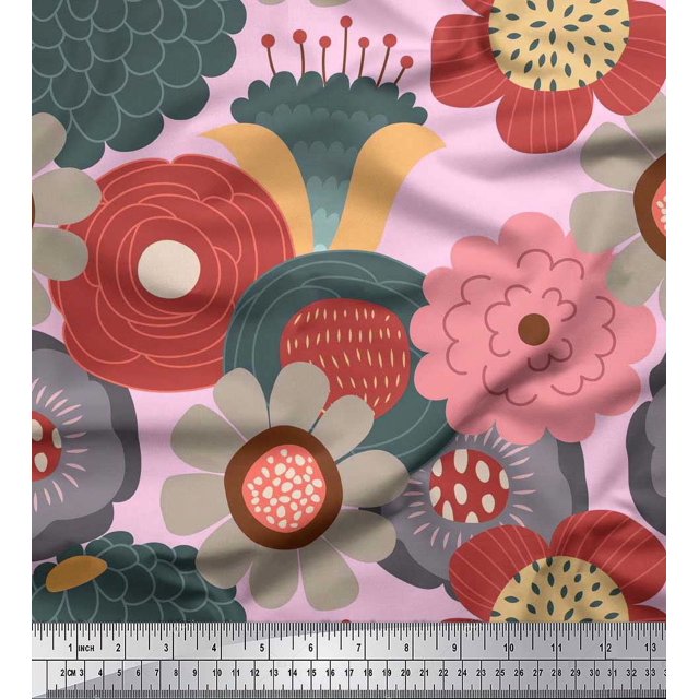 Soimoi Poly Georgette Fabric Flower Artistic Decor Fabric Printed Yard 52 Inch Wide