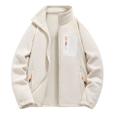 WRKEKC Veste en Molleton Homme Unisexe Couleur Unie Polaire Sherpa Coupe-Vent Chaude Extérieur Poche Zippée Col Montant Manteau Décontracté