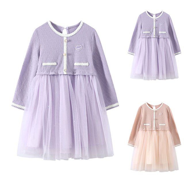 LOVZFMLL Girls' Summer Short Sleeve Ruffled Lace Round-Neck Embroidery Mesh Princess Bow Skirt