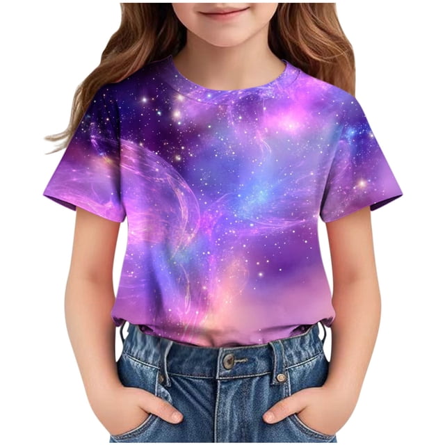 HVOBBTY T-shirt Décontracté à Manches Courtes pour Tout-Petits, T-shirt Imprimé à Manches Courtes Col Rond Demi-Manches Décontracté Polyvalent Violet, 3 Ans