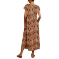 thumbnail image 2 of Innerwin Robe d'Été de Plage à Manches Courtes pour Femme, Longue Robe de Fête, Col Rond, Caftan, Robes Maxi, Kaki G, 2 of 4