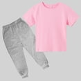 thumbnail image 5 of Qtocio Big Girls 2 Piece Outfits Solid Color Short Sleeve Tee Tops and Long Pants Casual Daily Style Lightweight Soft Summer Matching Set for Kids, 5 of 5