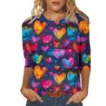 thumbnail image 1 of Penkiiy Chemises de la Saint-Valentin pour Femmes, Graphique Cœur, Col Rond, Hauts Décontractés, Blouses Amples à Manches 3/4, Grande Taille, Tunique 2025 TG Multicolore, 1 of 5