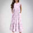 thumbnail image 1 of LOVZFMLL Fashion Girls Summer Short Sleeves Round Neck Solid Color Dress, 1 of 5