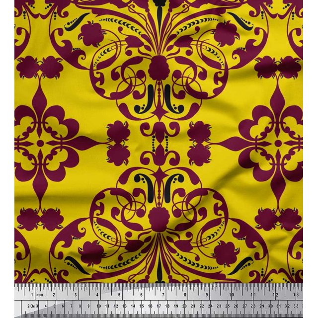 Soimoi Poly Georgette Fabric Moroccan Damask Print Fabric by The Yard 52 Inch Wide