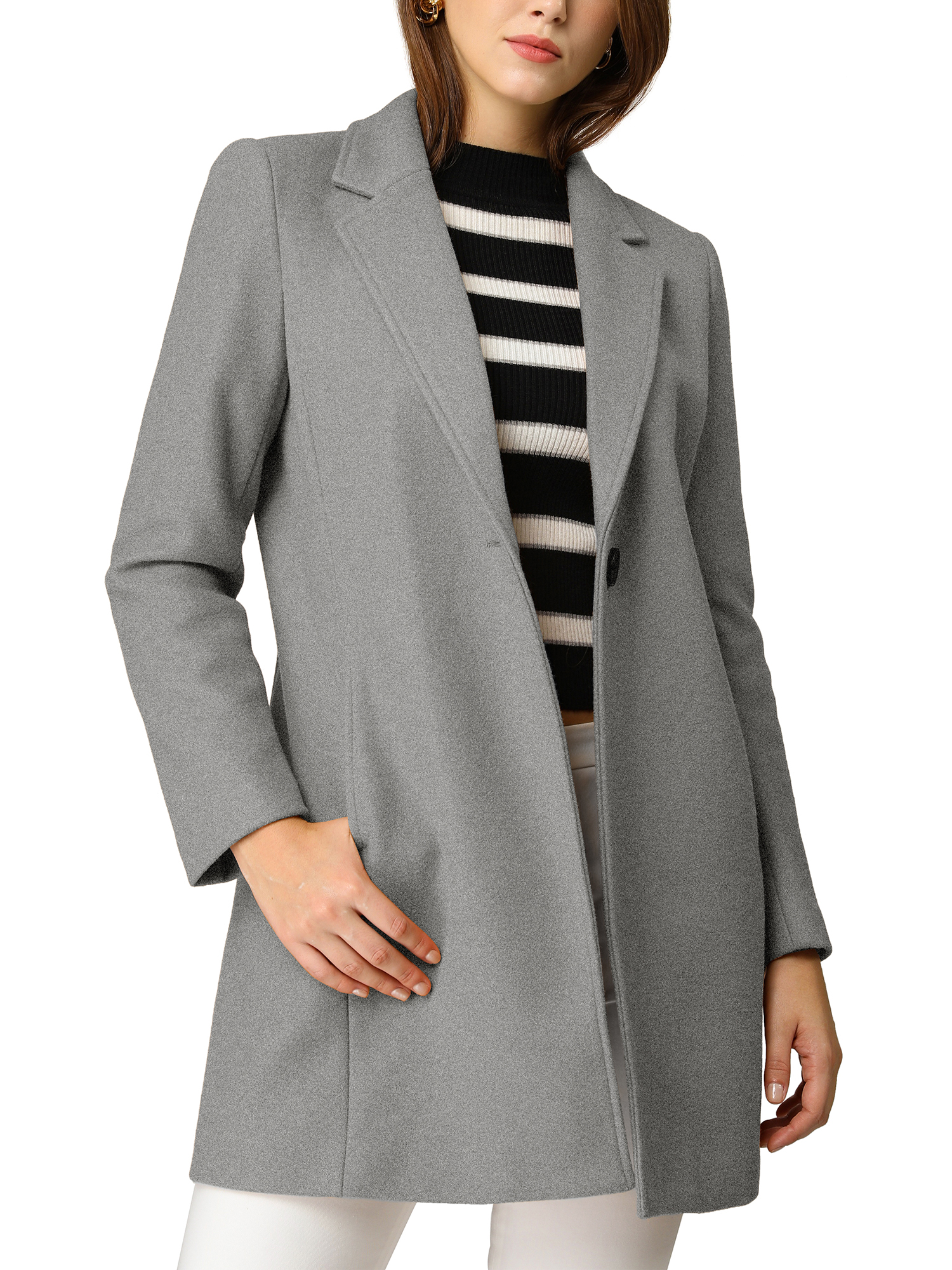 INSPIRE CHIC Women's Classic Notched Lapel Long Sleeves Long Overcoat XS Grey