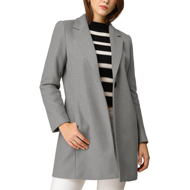 INSPIRE CHIC Manteau Long Classique pour Femme à Revers Cranté, Manches Longues, TP Gris