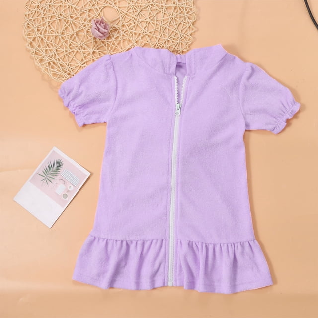Girls Swim Cover Up Kids Swimsuit Coverup Zip-Up Beach Bathing Suit Robe