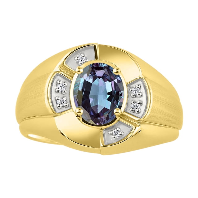 RYLOS 14K Yellow Gold Ring 8X6MM Oval Gemstone & Diamond Unisex Rings Alexandrite June Birthstone Ring Size 13