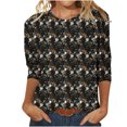 thumbnail image 2 of EQWLJWE Hauts pour Femmes Été 2023 Mode Féminine Manches Trois-Quarts Col Rond Rétro Imprimé de Pâques Blouse Ample Hauts pour Femmes en Solde, 2 of 4