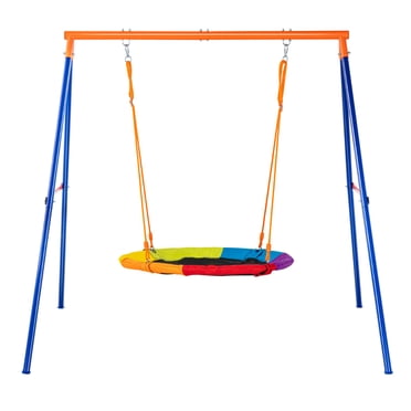 KFFKFF Swing Sets for Backyard 40in Saucer Swing Seat A-Frame Metal Stand 440lbs