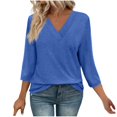 thumbnail image 1 of Plebaso Chemises à Manches 3/4 pour Femmes, Col en V, Tuniques Décontractées, Hauts Unis, Blouses Amples pour Dames, 1 of 6