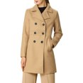 thumbnail image 2 of INSPIRE CHIC Women's Notched Lapel Double Breasted Mid Length Overcoat, 2 of 7