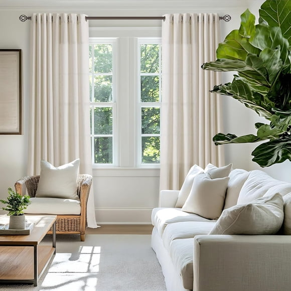 Linen Curtains 90 Inch Long for Living Room Bedroom Window Drapes with Grommets Top Light Filtering Privacy Textured Window Semi Sheer Drapes Sheer Linen Curtains 90 Inch 2 Panels Natural Cream