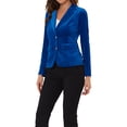 thumbnail image 4 of INSPIRE CHIC Women's Vintage Velvet Blazer Notched Lapel Button Front Wear-to-Work Jacket L Royal Blue, 4 of 6