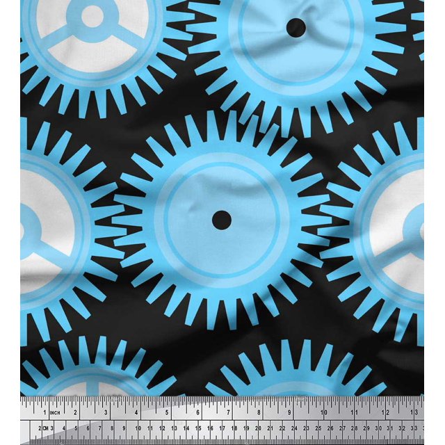 Soimoi Black Silk Fabric Gear Parts Hardware Print Fabric by the Yard 42 Inch Wide