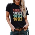 thumbnail image 1 of Chemises à Manches Courtes pour Femmes Mode Décontractée 1982 Imprimé Col Rond Ample T-Shirt à Manches Courtes Chandail Hauts Hauts à Manches Courtes pour Femmes Hauts à Manches Courtes pour Femmes, 1 of 4