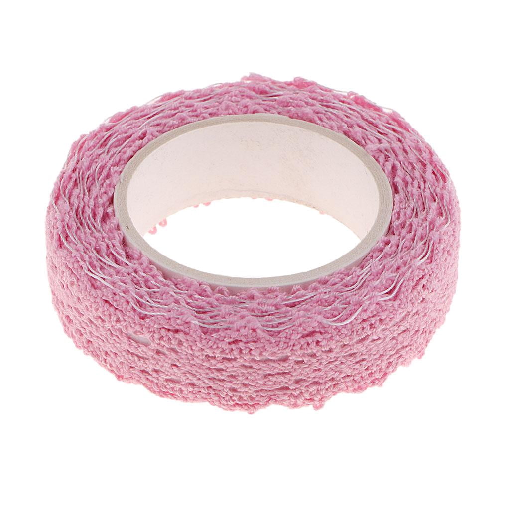 Korean Style Pink Crochet Lace Fabric Tape, Adhesive Masking Tapes, 2 Yards, Sticky Ribbon Roll for Scrapbooking Card Making DIY Craft Embellishment