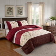 Marina Decoration Home Decor Ultra Soft Luxury Fluffy Goose Down Alternative Bedding Printed Comforter Set, Modern Burgundy Cosmos Floral Pattern