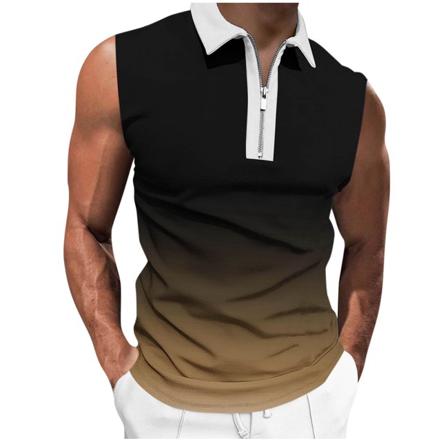 Plebaso Tank Tops for Men Casual Quarter Zip Collared Tee Shirts Sleeveless Gradient Color Fashion Shirts