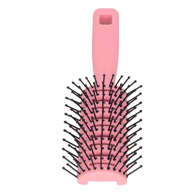 Detangling Hair Brush with Rounded Nylon Teeth, Hollow Back Design, Curved Body, Non Slip Handle, Hanging Hole for Hair Care