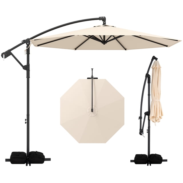Costway Parasol Suspendu Déporté de 10 Pi avec Base pour Patio, Rotation à 360°, Beige