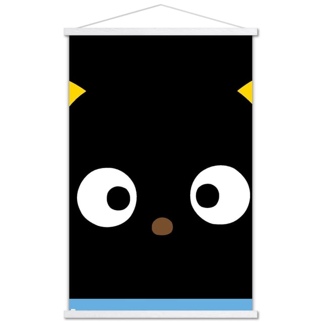 Hello Kitty and Friends - Affiche Murale Gros Plan de Chococat, 22,375 Po x 34 Po, Montrant un Gros Plan Centré du Visage Noir de Chococat avec de Grands Yeux Blancs, un Petit Nez Brun et des Oreilles Jaunes sur une Affiche Murale Brillante avec Cadre Suspendu Blanc et Bord Inférieur Bleu, Convient à la Déco de Chambre Ou de Bureau.