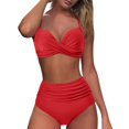 thumbnail image 3 of Huesdet Women Two Piece Bikini Swimsuit Color Block Bathing Suits Halter Triangle String Bikini Sets(Red,XXL), 3 of 7