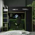 thumbnail image 1 of MODERNLUXE Lit Mezzanine de Jeu Pleine Grandeur avec Bureau et Garde-Robe Intégrés, Cadre de Lit Mezzanine en Bois Massif avec Tiroirs, Lumière RVB, Port USB et Rangement pour Ados et Adultes, Vert, 1 of 9