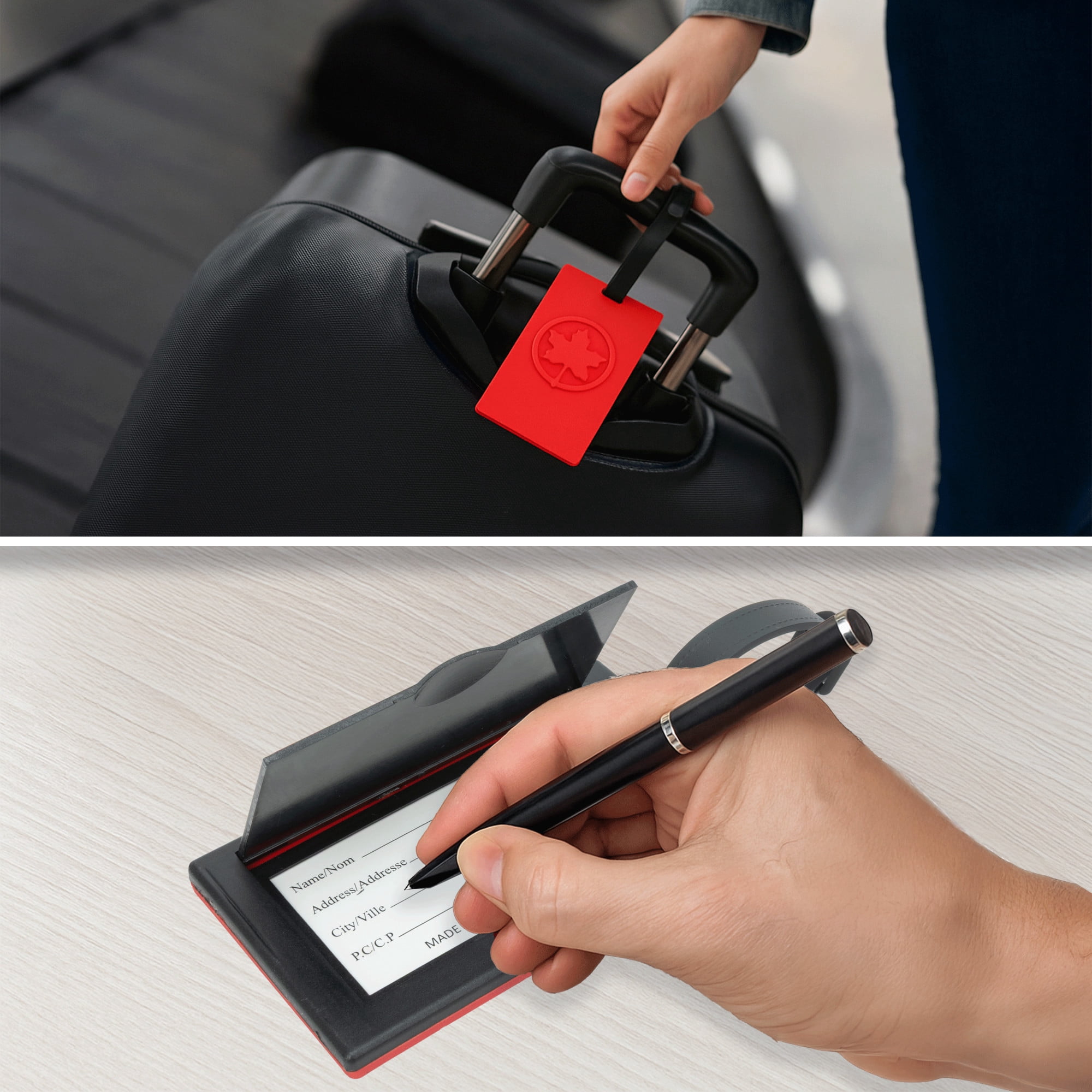 Étiquette d'identification pour bagages de sécurité moulée Air Canada avec sangle réglable et fermeture à pression pour adulte