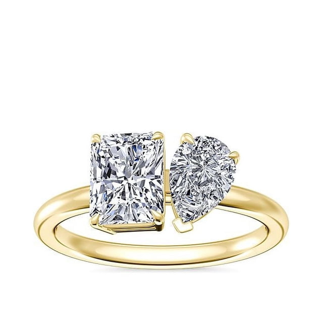 1.00 Carat Excellent Radiant & Pear Cut Real Diamond Latest Design Two Stone Ring for Ladies Solid 14K Yellow Gold Size 7.5