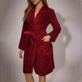 thumbnail image 5 of Womens Plush Fleece Robe Knee Length Cozy Fuzzy Bathrobe with Belt Shawl Collar Warm Soft Towel Robes Wine, S, 5 of 5