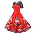 thumbnail image 3 of Pisexur Robe Mi-Mollet à Manches Courtes et Col Rond pour Femme, Imprimé Vintage, Dentelle, Manches Courtes, Col Rond, Robe de Soirée de Noël, Robe pour Femme en Liquidation, 3 of 7