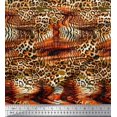 thumbnail image 1 of Soimoi Orange Poly Georgette Fabric Leopard & Tiger Animal Skin Printed Fabric 1 Yard 42 Inch Wide, 1 of 3
