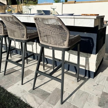 PURPLE LEAF Outdoor Bar Stools Set of 2, Rattan Woven Aluminum Boho Style with Back and Cushion, All-Weather, for Garden, Kitchen Island, Patio