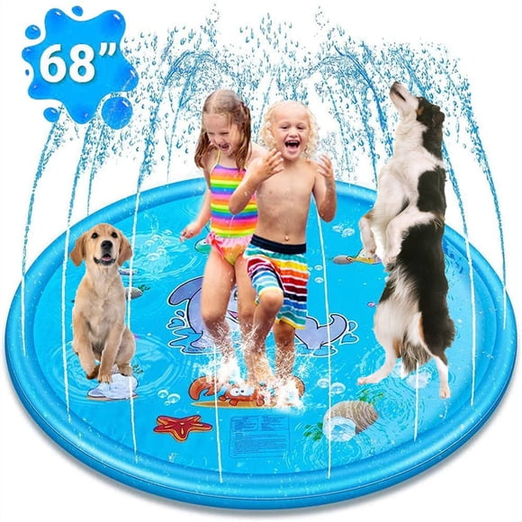 Tophomer 68" Splash Pad Sprinkler for Kids and Dog, Non-Slip Thicken Sprinkler Pool Summer Outdoor Water Toys - Fun Backyard Fountain Play Mat for Baby Girls Boys Children or Pet Dog, Blue