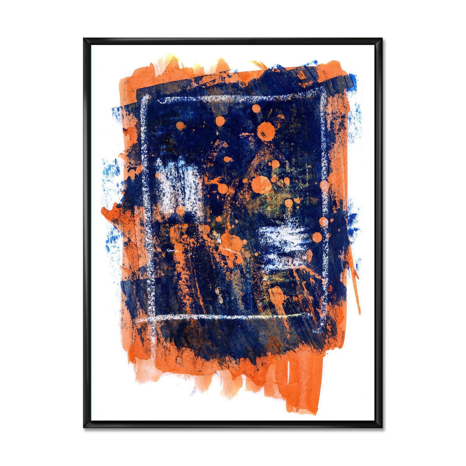 Designart Abstrait orange et bleu marine ART MURAL À CADRE FLOTTÉ