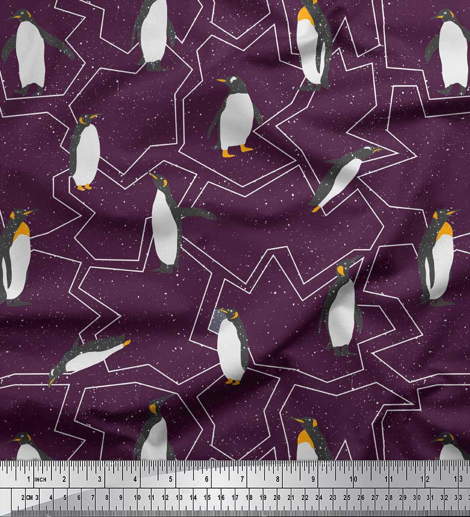 Soimoi Purple Rayon Crepe Fabric Penguin Ocean Fabric Prints By Yard 46 Inch Wide