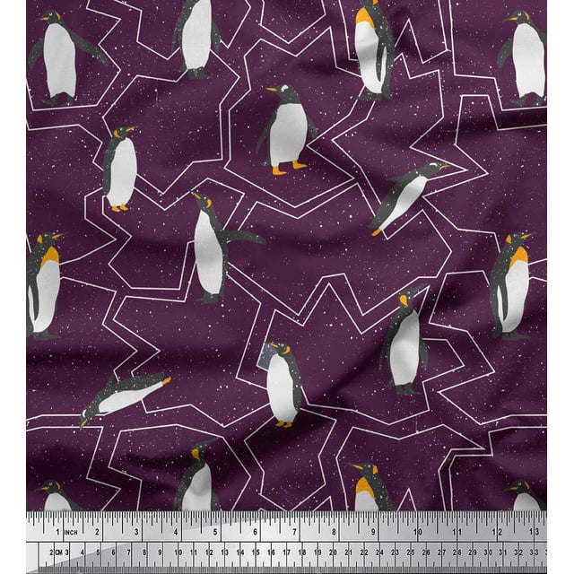 Soimoi Purple Rayon Crepe Fabric Penguin Ocean Fabric Prints By Yard 46 Inch Wide
