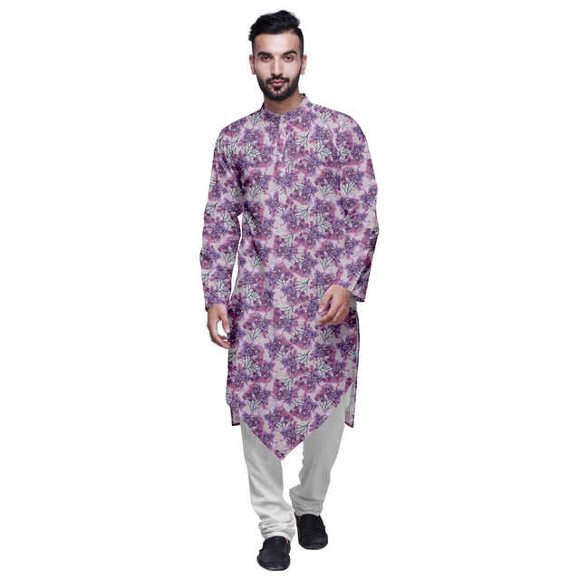 Atasi Kurta à Manches Imprimées pour Hommes Col Mandarin Kurta Ethnique pour Garçons Gris Pâle
