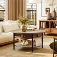 thumbnail image 3 of GUNAITO Petite Table Basse Ronde à Plateau Relevable avec Rangement, Table Centrale Style Ferme Moderne avec Tablette, Petite Table Ronde pour Salon, Brun Clair, 3 of 5