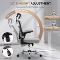 thumbnail image 2 of Ergonomic Mesh Office Chair – High Back, 4-Level Adjustable Lumbar, 2D Adjustable Headrest, Reverse-Up Arms, Heavy Duty Metal Base, Swivel Rolling Wheels – Home Office Task Chair, Grey, 2 of 7