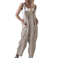 thumbnail image 1 of Women's Sleeveless Linen Wide Leg Jumpsuit Rompers Overalls Harem Pants, 1 of 3