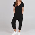 thumbnail image 2 of Yuyuzo Jumpsuits for Women Short Sleeve V Neck Rompers Wide Leg Cropped Pants Overalls with Pockets, 2 of 7