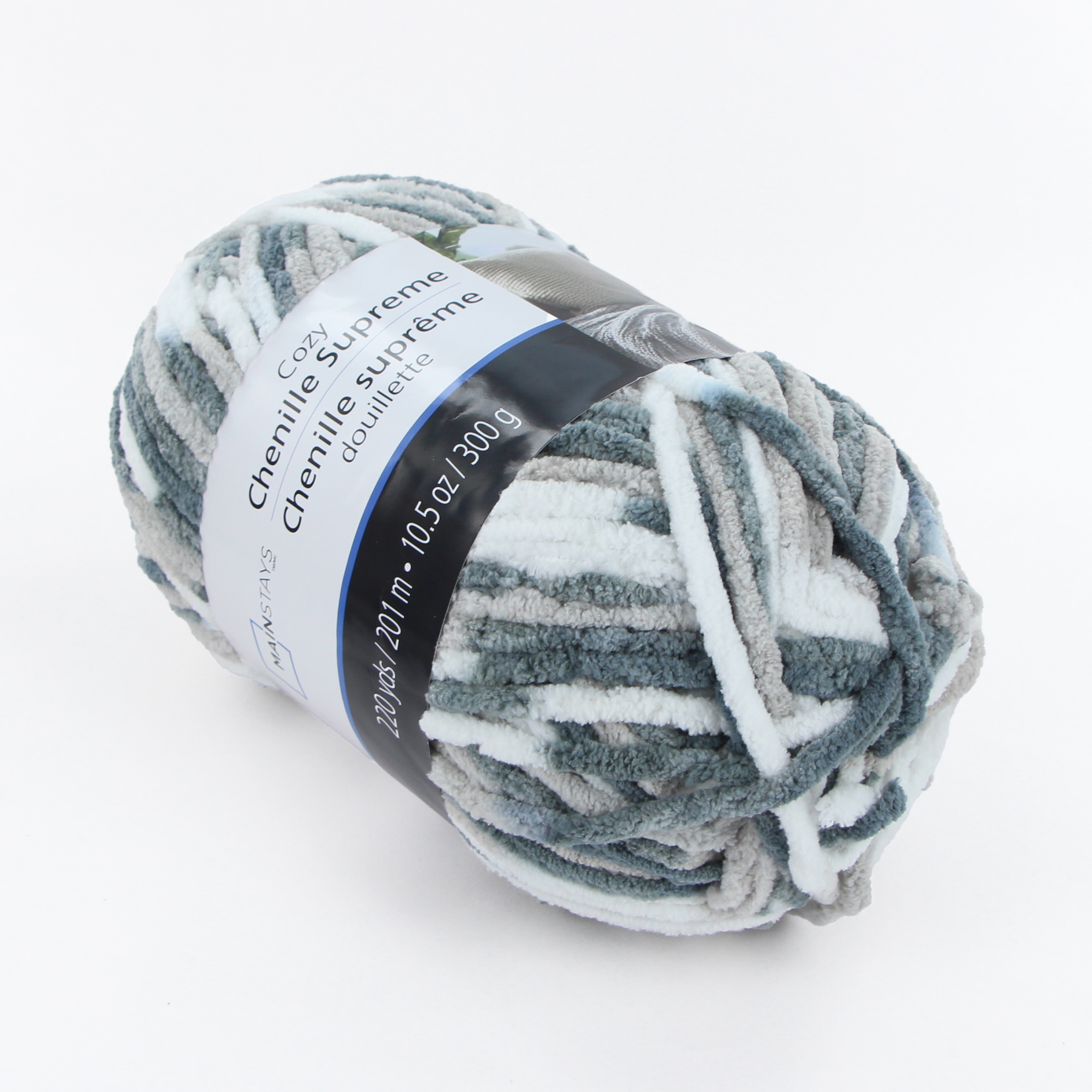 MAINSTAYS Cozy Chenille Supreme, 201 m (220 yd), 300 g (10.5 oz), 100% Polyester, Shades of Grey, 300 g (10.6 oz)