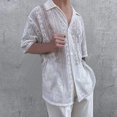 thumbnail image 1 of DPTALR Men Casual Short Sleeve Turndown Collar Button Lace Pacthwork Shirt Tops, 1 of 6