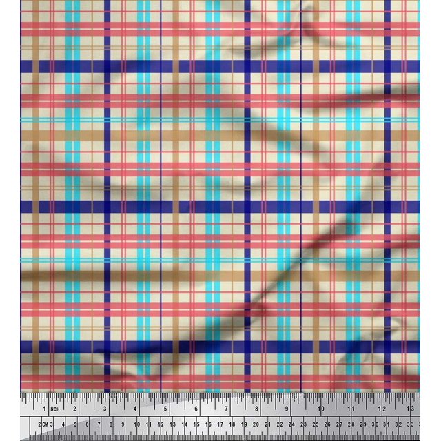 Soimoi Silk Fabric Plaid Check Print Fabric by Yard 42 Inch Wide
