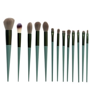13PCS Green Makeup Brushes Set with Soft Hair & Wood Handle for Foundation Concealers Eye Shadows Eyebrow Eye Contour Cosmetic