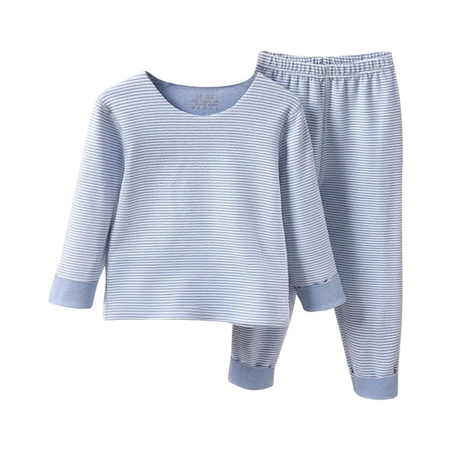 Children's Striped Round Neck Long Sleeve Top Elastic Waist Pants Mid Size Home Suit Lounge Set